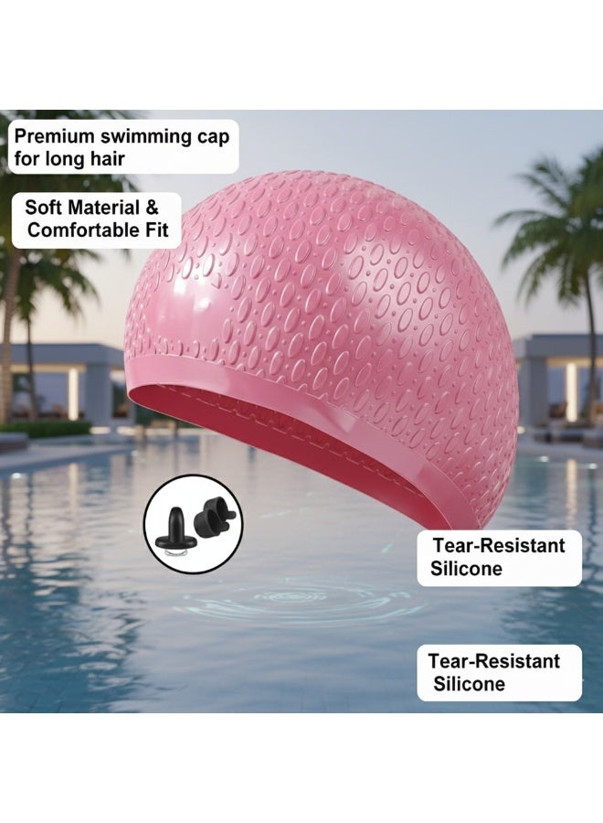 diu toyz Extra Large Swim Cap for Braids and Dreadlocks, Waterproof Silicone Swimming Caps for Long Hair, Weaves, Extensions, Curls & Afros, Waterproof Adult Swim Hats Bathing Caps for Women(Pink) - Image 2